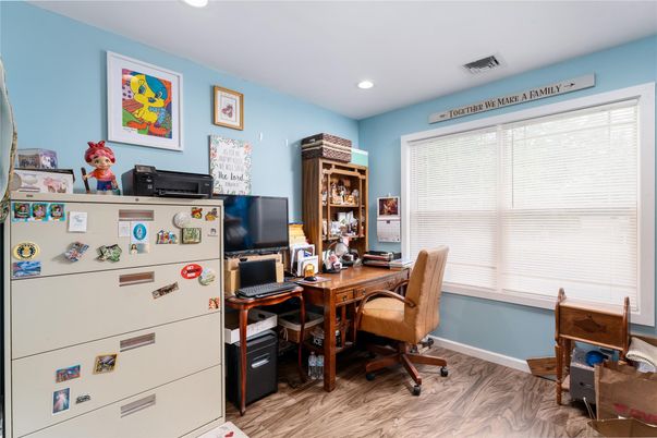 Home Office, Interior, Recessed Lighting, Wood Texture Flooring
