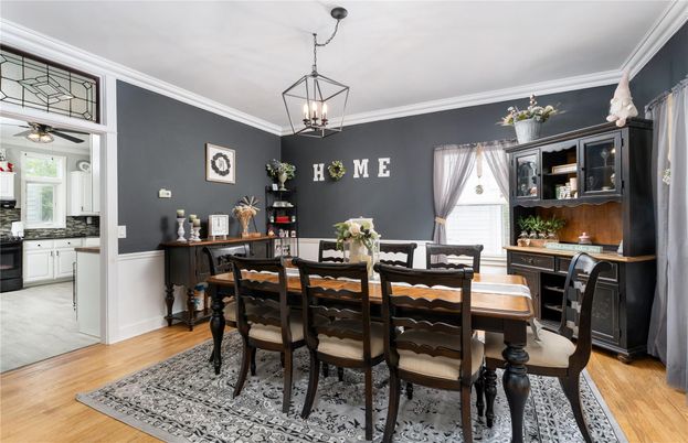 Dining room, Interior, Pendant Lights, Wood Texture Flooring