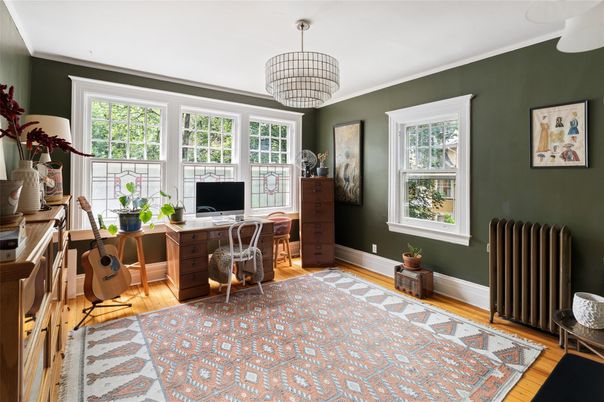 Chandelier, Home Office, Interior, Wood Texture Flooring