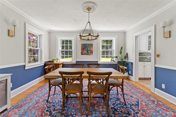 Dining room, Interior, Pendant Lights, Wood Texture Flooring