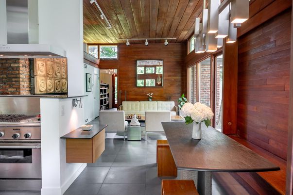 Interior, Kitchen, Living room, Stainless Steel Appliances, Wooden Ceilings, Wooden Walls