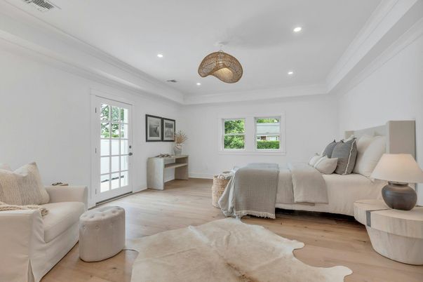 Bedroom, Interior, Recessed Lighting, Wood Texture Flooring