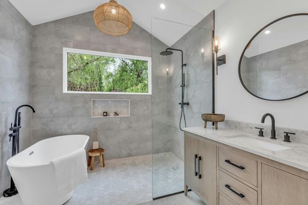 Bathroom, Dual Sink Vanities, Free Standing Baths, Glass Shower, Interior, Recessed Lighting