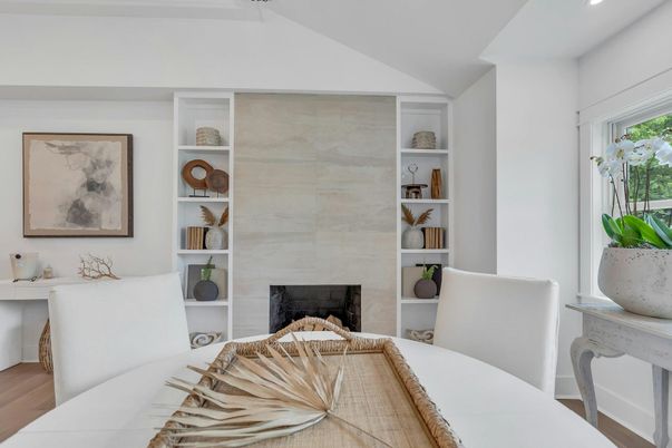 Bedroom, Fireplace, Interior, Recessed Lighting, Wood Texture Flooring