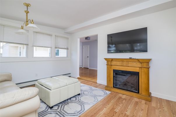 Fireplace, Interior, Pendant Lights, Wood Texture Flooring