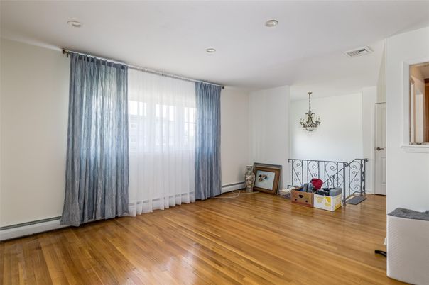 Chandelier, Empty room, Interior, Recessed Lighting, Wood Texture Flooring