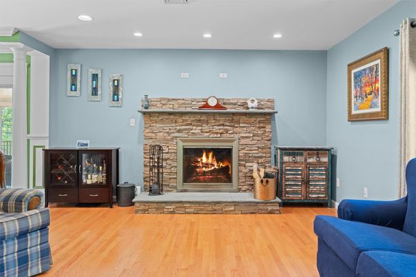 Fireplace, Interior, Recessed Lighting, Wood Texture Flooring