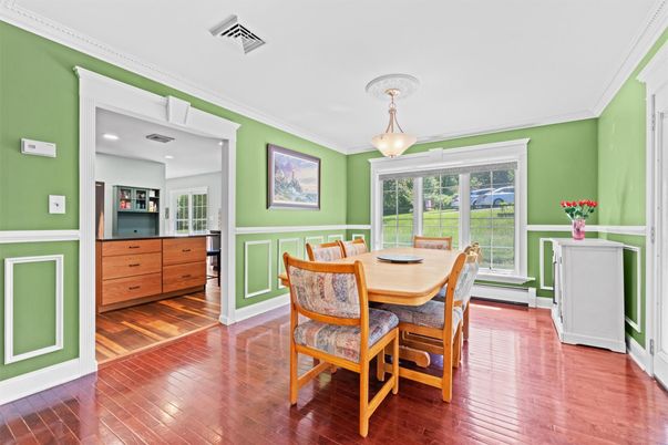 Dining room, Interior, Recessed Lighting, Wood Texture Flooring