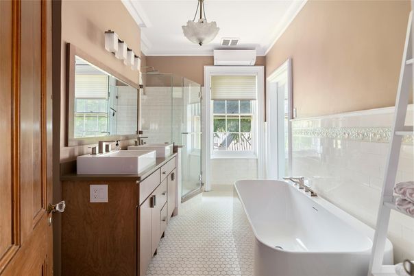 Bathroom, Dual Sink Vanities, Free Standing Baths, Glass Shower, Interior