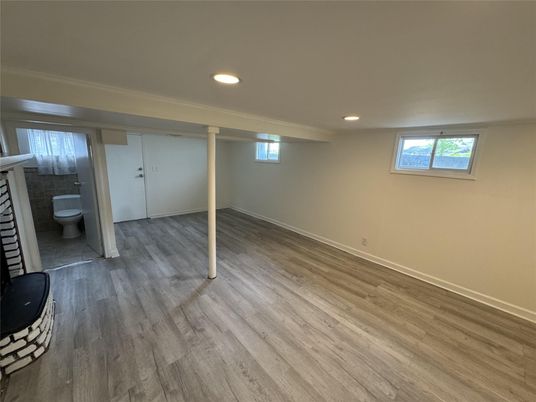 Bathroom, Empty room, Interior, Recessed Lighting, Wood Texture Flooring
