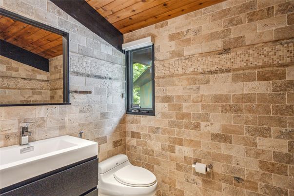 Bathroom, Interior, Stone Walls, Wooden Ceilings