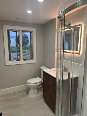 Bathroom, Glass Shower, Interior, Recessed Lighting