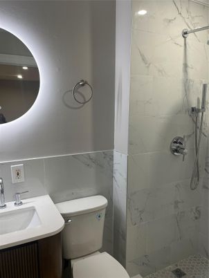 Bathroom, Interior, Marble Walls, Recessed Lighting