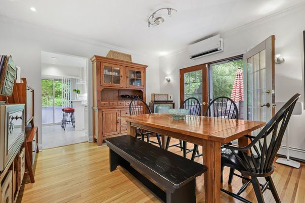 Dining room, Interior, Recessed Lighting, Wood Texture Flooring