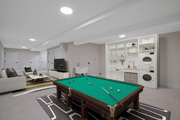 Billiard Table, Game Room, Interior, Living room, Recessed Lighting, Washer