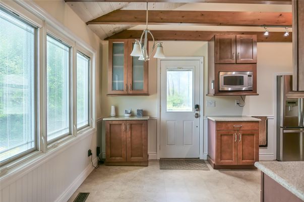 Interior, Kitchen, Pendant Lights, Stainless Steel Appliances, Wooden Beams
