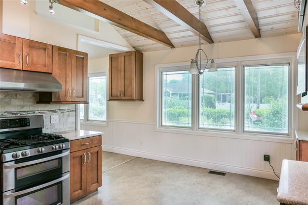 Interior, Kitchen, Pendant Lights, Stainless Steel Appliances, Wooden Beams, Wooden Ceilings