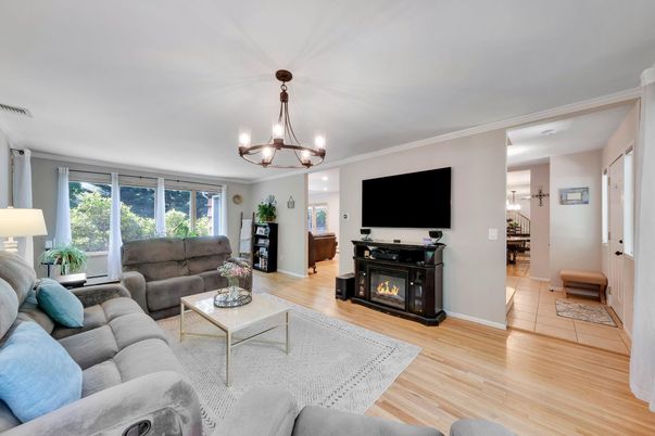 Chandelier, Fireplace, Interior, Living room, Wood Texture Flooring