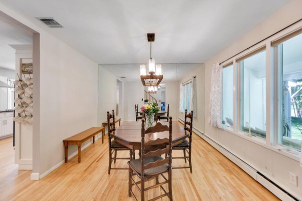 Chandelier, Dining room, Interior, Pendant Lights, Wood Texture Flooring