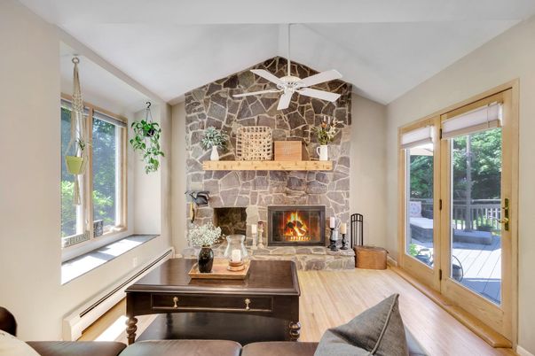 Fireplace, Interior, Stone Walls, Wood Texture Flooring