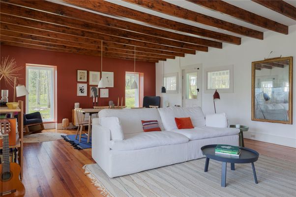 Dining room, Interior, Living room, Pendant Lights, Wooden Beams, Wooden Ceilings, Wood Texture Flooring