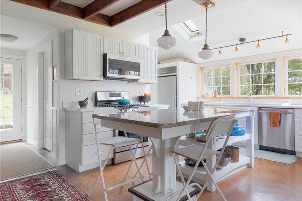 Interior, Kitchen, Pendant Lights, Recessed Lighting, Stainless Steel Appliances, Wooden Beams