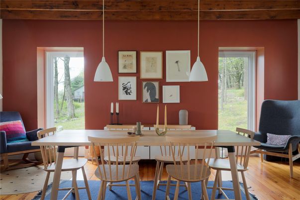 Dining room, Interior, Pendant Lights, Wood Texture Flooring