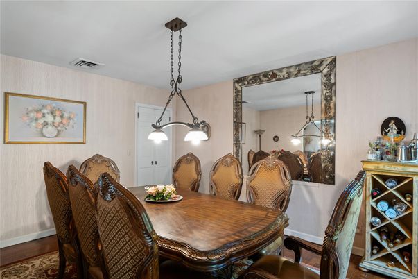 Dining room, Interior, Pendant Lights, Wood Texture Flooring