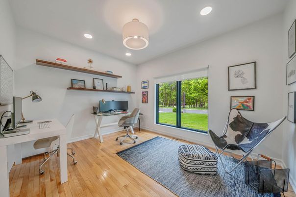 Home Office, Interior, Recessed Lighting, Wood Texture Flooring