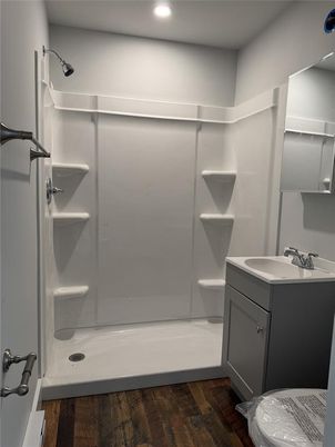 Bathroom, Interior, Recessed Lighting, Wood Texture Flooring