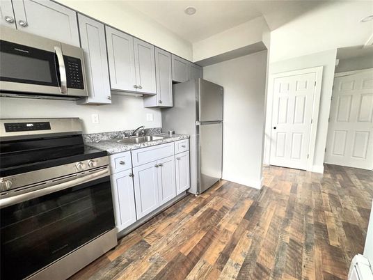 Interior, Kitchen, Stainless Steel Appliances, Wood Texture Flooring