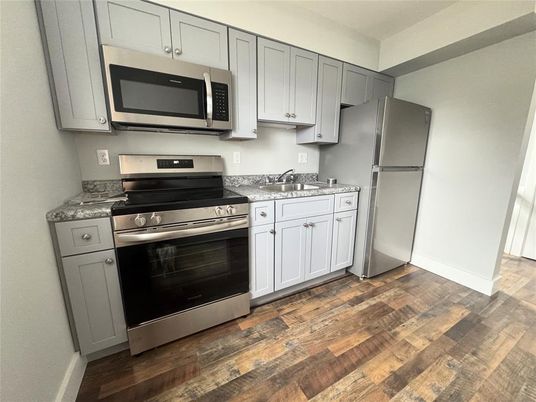 Interior, Kitchen, Stainless Steel Appliances, Wood Texture Flooring