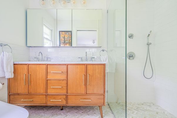 Bathroom, Dual Sink Vanities, Glass Shower, Interior