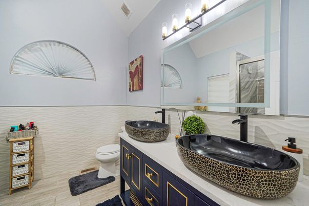 Bathroom, Dual Sink Vanities, Interior, Wood Texture Flooring