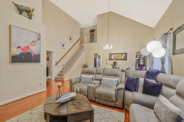 Chandelier, Interior, Living room, Pendant Lights, Wood Texture Flooring