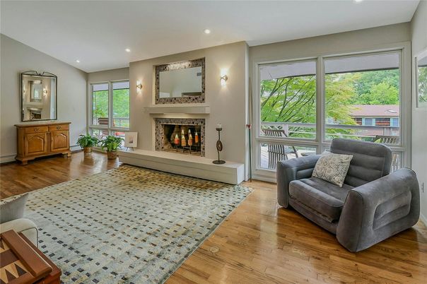 Fireplace, Interior, Recessed Lighting, Wood Texture Flooring