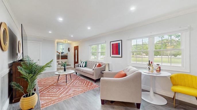 Interior, Living room, Recessed Lighting, Wood Texture Flooring
