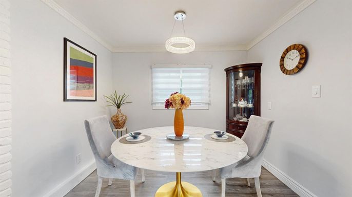 Dining room, Interior, Pendant Lights, Wood Texture Flooring