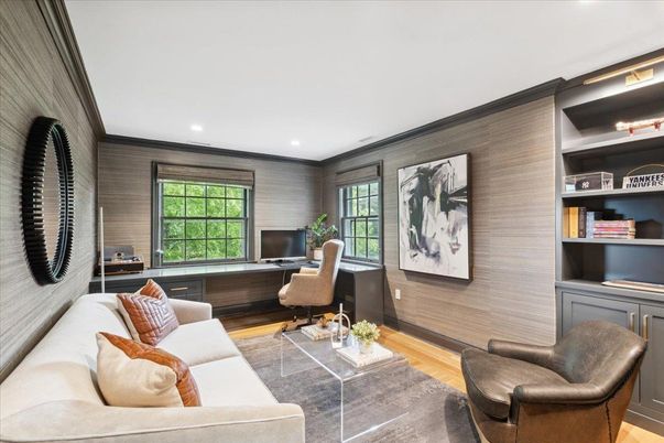 Home Office, Interior, Living room, Recessed Lighting, Wood Texture Flooring