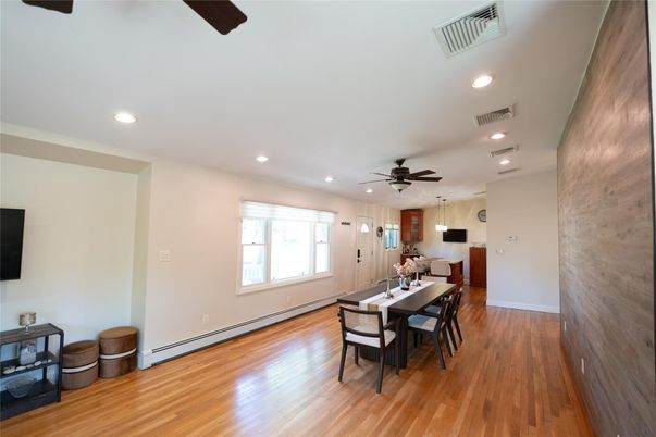 Dining room, Interior, Recessed Lighting, Wood Texture Flooring