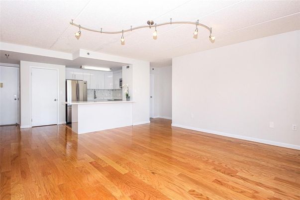 Empty room, Interior, Kitchen, Stainless Steel Appliances, Wood Texture Flooring