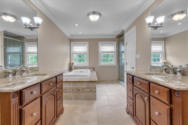 Bathroom, Dual Sink Vanities, Glass Shower, Interior, Recessed Lighting