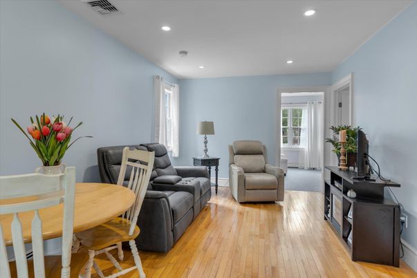 Dining room, Interior, Recessed Lighting, Wood Texture Flooring