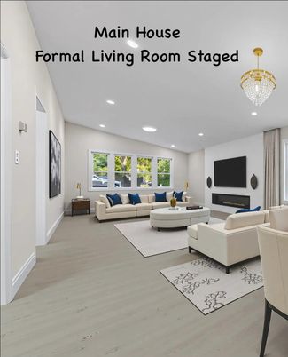 Chandelier, Fireplace, Interior, Living room, Recessed Lighting, Wood Texture Flooring
