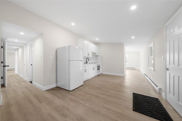 Interior, Kitchen, Recessed Lighting, Wood Texture Flooring