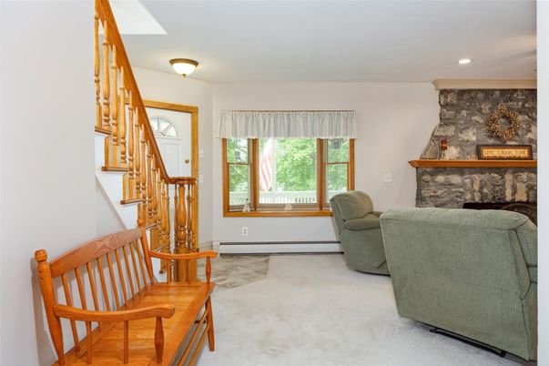 Fireplace, Interior, Recessed Lighting, Stone Walls