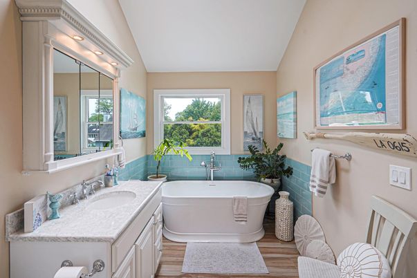 Bathroom, Dual Sink Vanities, Free Standing Baths, Interior, Wood Texture Flooring