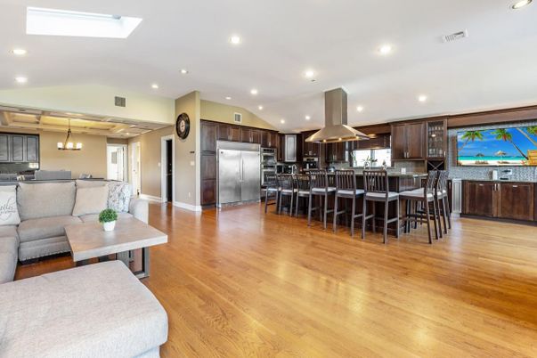 Interior, Kitchen, Living room, Pendant Lights, Recessed Lighting, Stainless Steel Appliances, Wood Texture Flooring