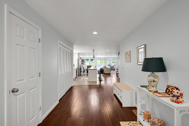 Dining room, Interior, Recessed Lighting, Wood Texture Flooring