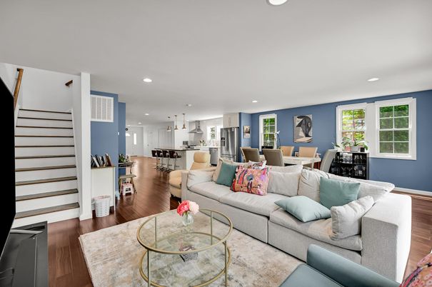 Dining room, Interior, Kitchen, Living room, Pendant Lights, Recessed Lighting, Stainless Steel Appliances, Wood Texture Flooring